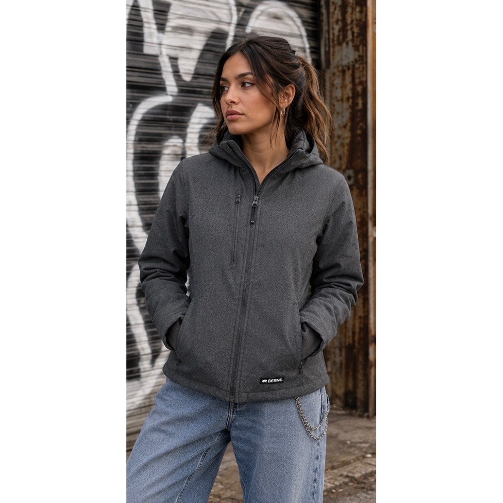 Berne Jacket Women Small Gray Ladies Hooded Softshell Work Insulated Heavy Duty